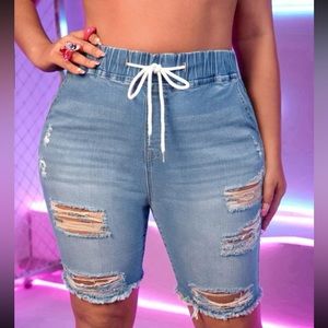 ⚫️ SHEIN ICON Plus Ripped Drawstring Waist Denim Shorts Size 2XL Curve New